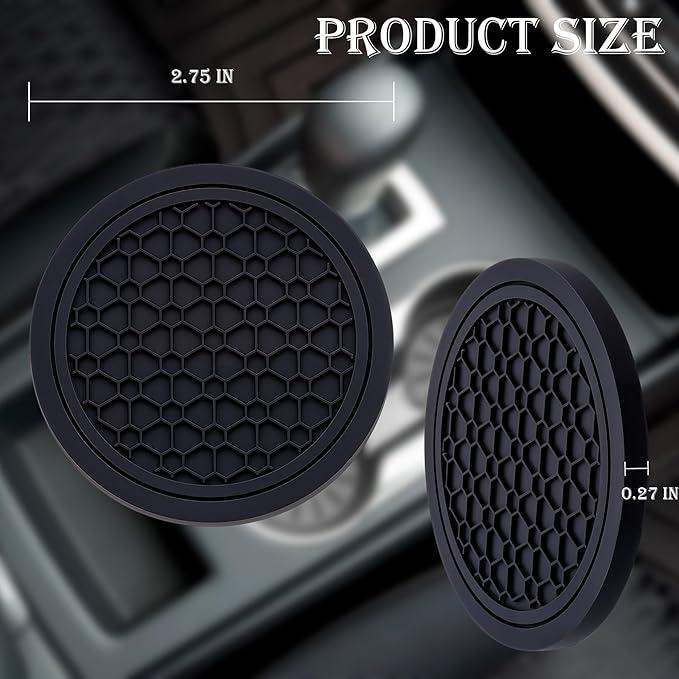 2-Piece Anti-Slip Car Cup Coaster Set – 2.75 Inch Auto Insert Drink Mats, Perfect for Coffee & Beverages – Stylish Interior Decor for Women & Girls (Black)