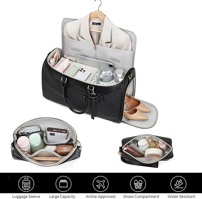 Garment Bags for Travel, 45L Carry-on Convertible Garment Duffle Bag for Men Women - 3-in-1 Hanging Suit Travel Bag with Shoulder Strap (Black-A)