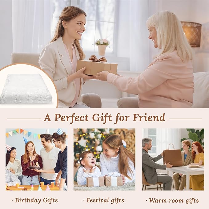 102 x 71 Extra Large White Outdoor Picnic Blanket, Woven Cotton Yarn Oversize Portable Blanket with Fringe for Camping, Lawn or Wedding Photoshoot. Indoor Bohemia Decorations, Machine Washable