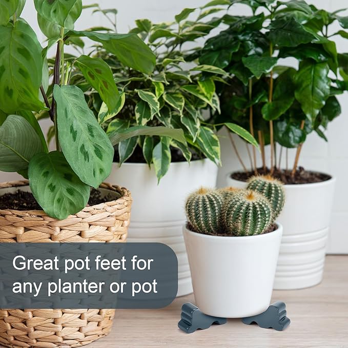 Kigeli 6 Pcs Resin Garden Pot Feet for Outdoor Planters 3 Inch Long 1.5 Inch Tall Flower Handmade Elevator Plant Feet Frost Proof Lifter for 14-20 in Pot(Blue Gray,Classic)