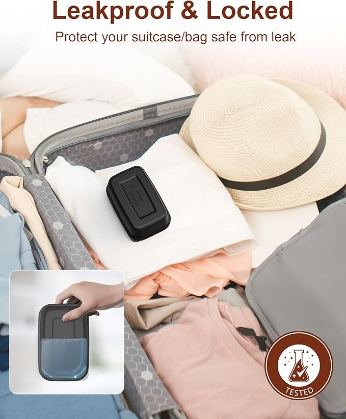 Quatish Leakproof Large Soap Dish with Lid & Draining Layer, Shatterproof Travel Bar Soap Holder Case Container, Portable Travel Size Toiletries Essentials for Camping, Gym, Bathroom, Black