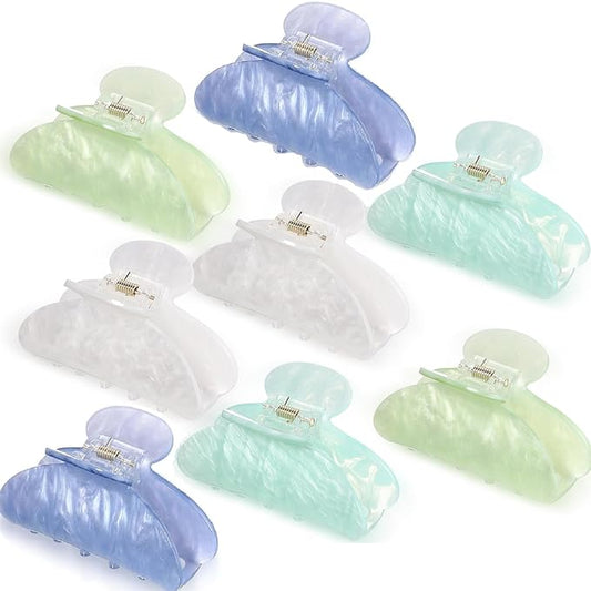 8 Pcs Large Acrylic Hair Claw Clips for Women Non-slip Strong Hold Jaw Clamps for Thick Thin Hair (French,Turquoise Color)