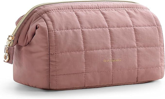 BAGSMART Makeup Bag Travel Toiletry Bag, Puffy Padded Makeup Bags for Women Makeup Organizer Case, Wide-open Pouch Purse Travel Essentials Toiletries Accessories Brushes, Dark Pink