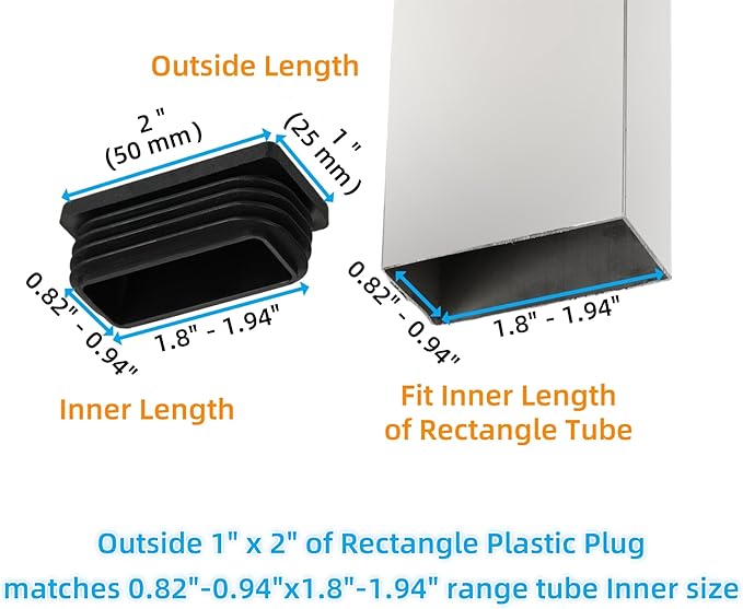 1" X 2" Rectangle Plastic Plugs Tubing End Caps Chair End Cap 1 X 2 Inch Outside Rectangle Tubing Caps Furniture Sliders Glides Black (Fit 0.82-0.94" X 1.8-1.94" Rectangle Tube Inner Size, 24pack)