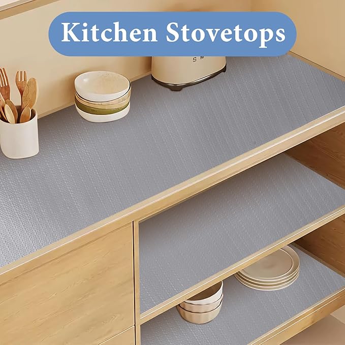 Shelf Liners for Kitchen Cabinets Non Adhesive Drawer Liner 12in x 30FT Pure Grey Thickened Shelf Liner Strong Non-Slip Easy to Clean for Tool Box Refrigerator with Knife and Tape Measure