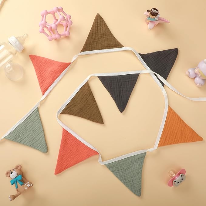 Oudain 2 Pcs Pennant Banner Flags Nursery Garland Triangle Bunting Flags Playroom Wall Decor Banner for Nursery Baby Shower Birthday Boho Wedding Party Event, Each 7.75 ft(Rustic Color)