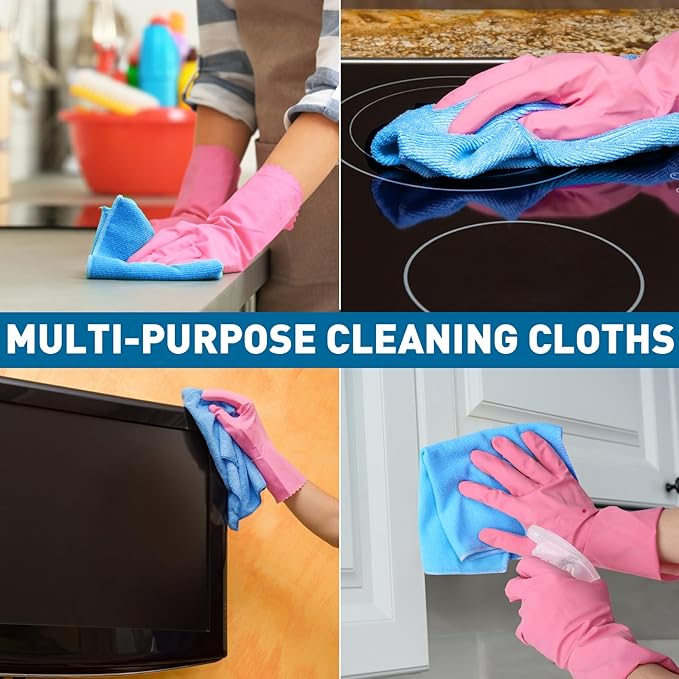 TEAWOO Blue Microfiber Towels Bulk-400 Pack, Cleaning Cloths Bulk, Microfiber Towels for Cars, Cleaning Rags Blue (12x12 inches)