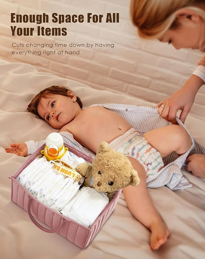 SWEET DOLPHIN 2-Pack Baby Diaper Caddy Organizers, Stylish Storage Baskets for Newborn Essentials, Diaper Station & Car Travel, Value Bundle for Baby Shower Gifts & Registry Must-Haves - Dusky Pink