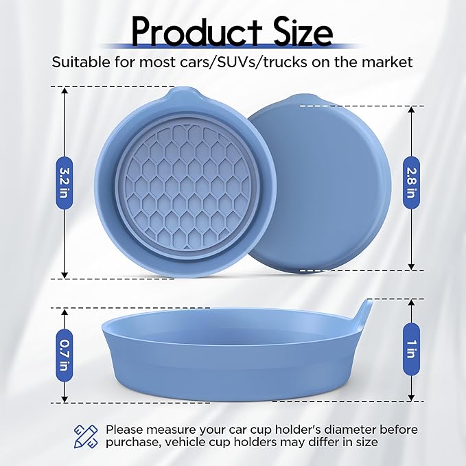 Amooca Car Cup Coaster Universal Automotive Waterproof Non-Slip Cup Holders Sift-Proof Spill Holder Car Interior Accessories 2 Pack Gray Blue