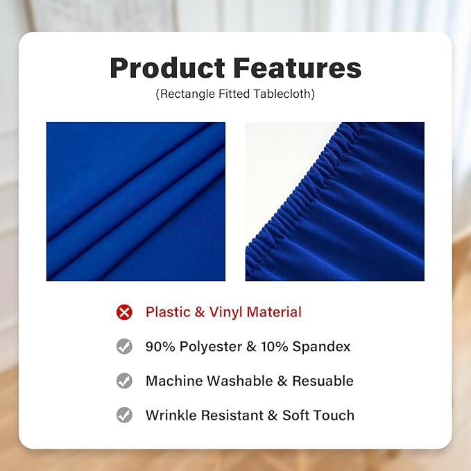 Fitted Rectangle Tablecloth 20 x 30 Inch Elastic Table Cloth for 2.5ft Table, Stretch Spandex Table Cover Royal Blue Washable Polyester Table Top Cap Cover for Dining Picnic Camping Indoor and Outdoor