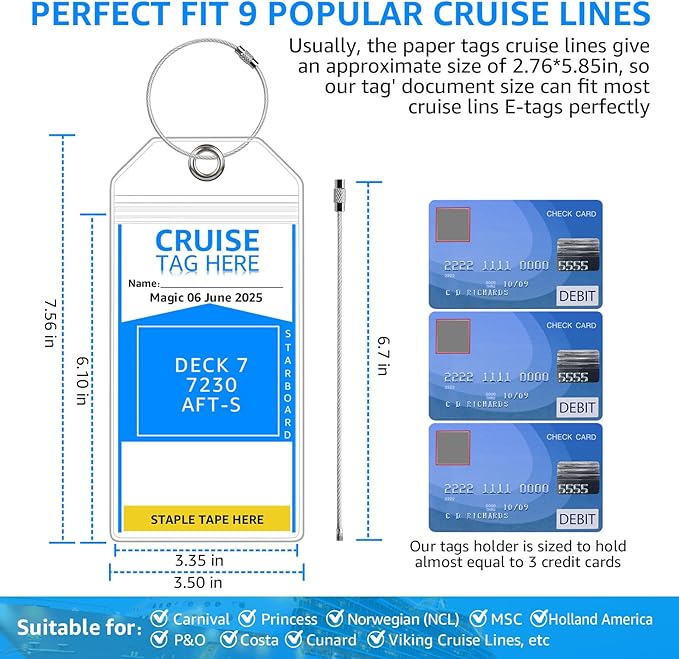 8 Pack Cruise Luggage Tag Holders for Carnival, NCL, Princess, MSC, Norwegian Cruise Ship Essentials Must-Haves 2025 & 2026 by FUNMCAN, Clear Plastic Tags Cruise Travel Essentials with Waterproof