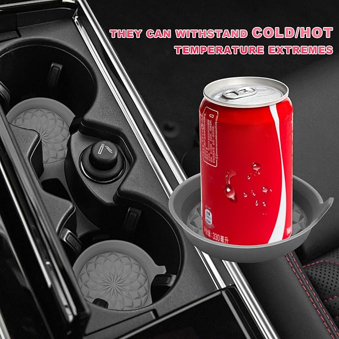 4 PCS Car Cup Holder Coasters, 2.75 Inch Anti-Slip Insert Silicone Car Coaster Drink Mat, Shockproof Universal Auto Cup Coasters for Most Vehicles, Car Interior Accessories (Gray)
