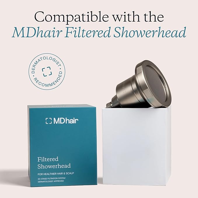 MDhair Replacement Shower Filter - 20-Stage Filtration for Chlorine, Heavy Metals & Hard Water, Restores Hair & Skin Health, Fits MDhair Filtered Showerhead, 3-Month Use, High Pressure (1 Pack)