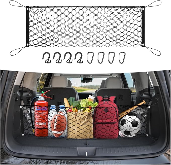 Cargo Net for 2024 2025 2026 Hyundai Santa Fe Trunk Net Envelope Style Mesh Trunk Net Organizer for Santa Fe Accessories Double Layer Elastic Nylon Rear Cargo Netting with Hooks