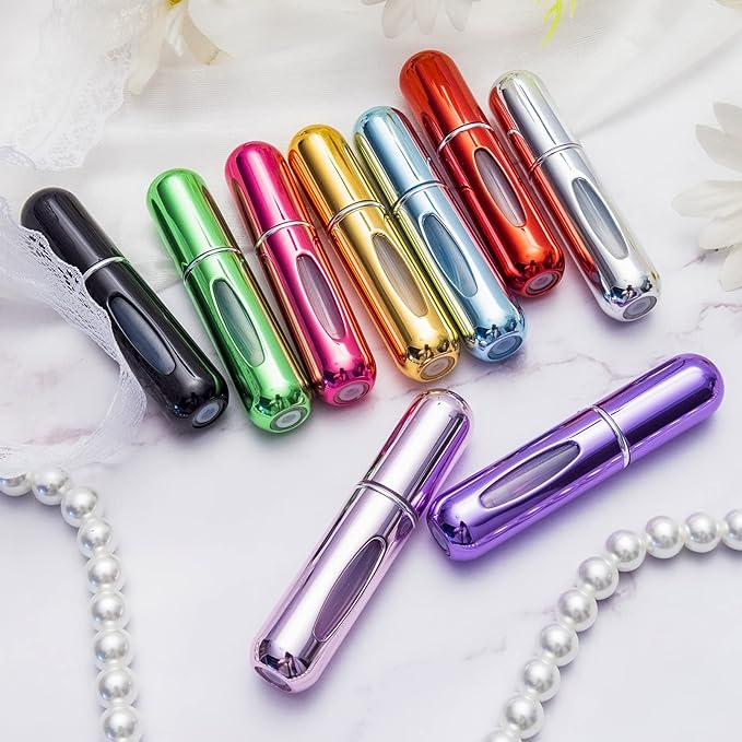 Portable Mini Perfume Atomizer Bottle, Refillable Spray, Scent Pump Case, Travel Atomizer (5ml, 5 Pack) (Pink, Gold, Black, Silver, Blue)