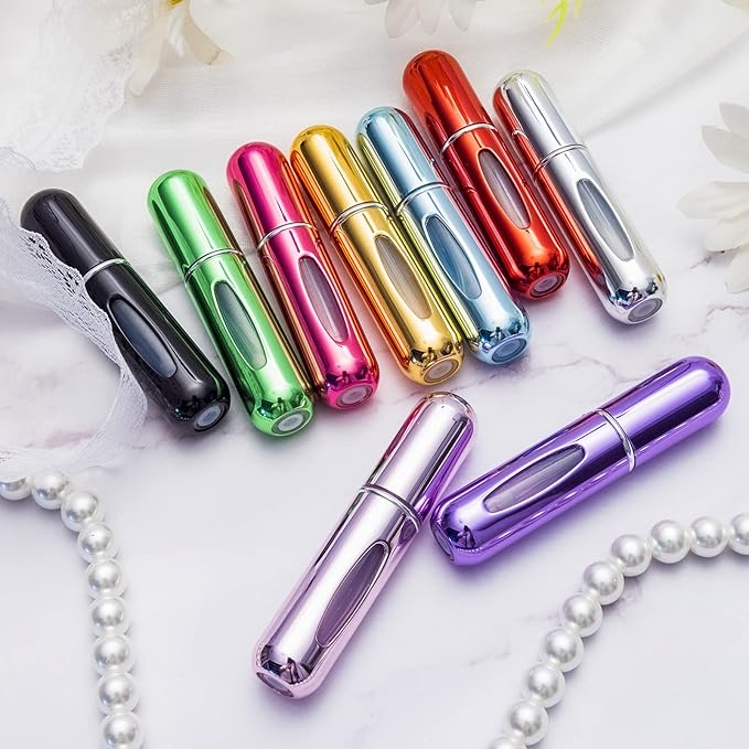 Yamadura Portable Mini Perfume Atomizer Bottle, Refillable Spray, Scent Pump Case, Travel (5ml, 4 Pack)(Red, Rose Red, Purple, Green)