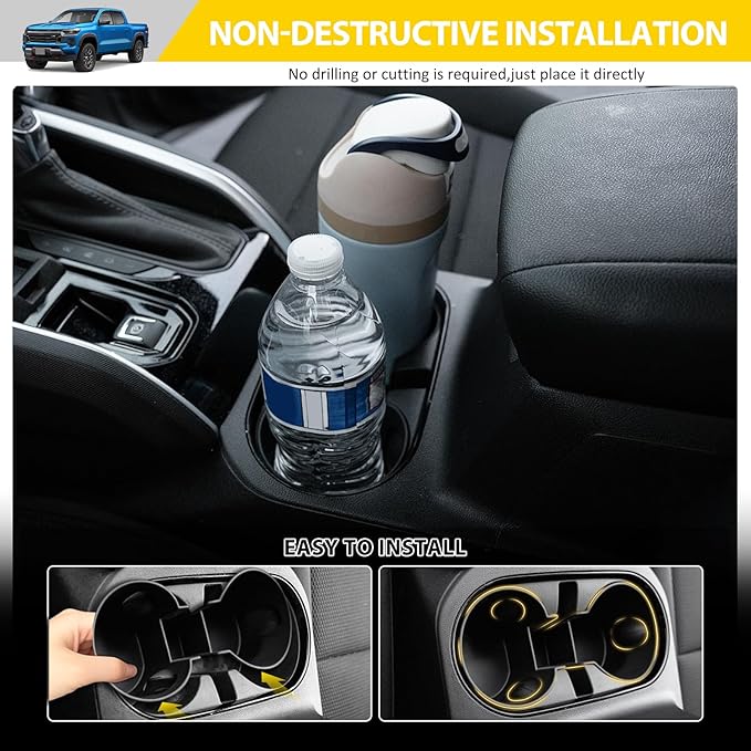 Cup Holder for 2023-2025 Chevy Colorado & GMC Canyon, Center Console Cup Holder Insert Cupholder Organizer Coaster Liner for 23-25 Chevrolet Colorado/Canyon Interior Accessories Black