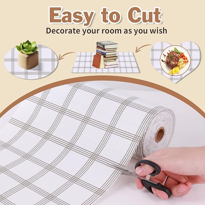 Shelf Liners for Kitchen Cabinets, Non-Adhesive12in x 10FT Double Layer PVC Drawer Liner, Non-Slip Waterproof White Square Grid, for Pantry, Bathroom, Dresser with Knife and Tape Measure