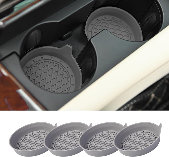 4PCS Car Cup Holder Coaster, Silicone Non-Slip Vehicle Cup Holder Insert Pads, Automotive Interior Insulation Drink Cup Mats Decor Accessories, Universal for SUV, Sedan, Truck (Gray)