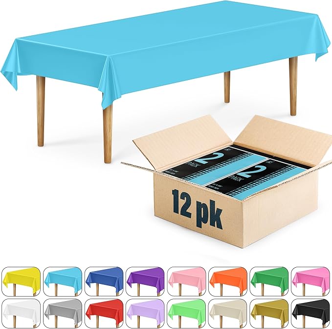 DecorRack 12 Rectangular Tablecloths BPA-Free Plastic, 54 x 108 inch, Dining Table Cloth, Rectangle Table Cover for Parties, Picnic, Camping and Outdoor, Disposable or Reusable, Turquoise (12 Pack)