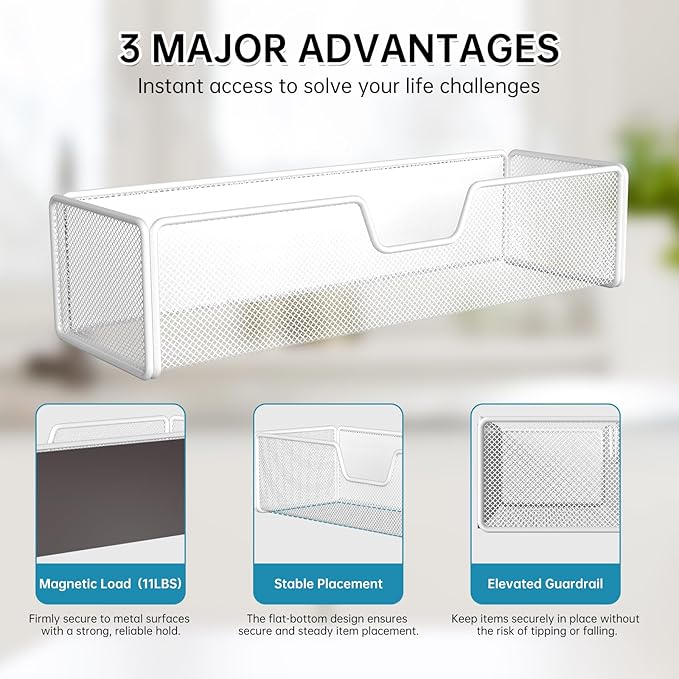 Magnetic Basket Organizer Holder for Fridge Magnetic Shelf Magnetic Storage Bin Box Containers for Refrigerator Whiteboard Classroom Magnetic Organizer