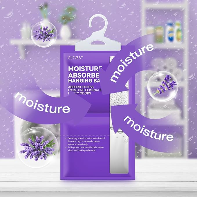 CLEVAST Moisture Absorbers Packets 10 Pack, Dehumidifier Bags for Closet, Scented Hanging Humidity Absorber in Wardrobes, Bedrooms, Bathrooms (Lavender)