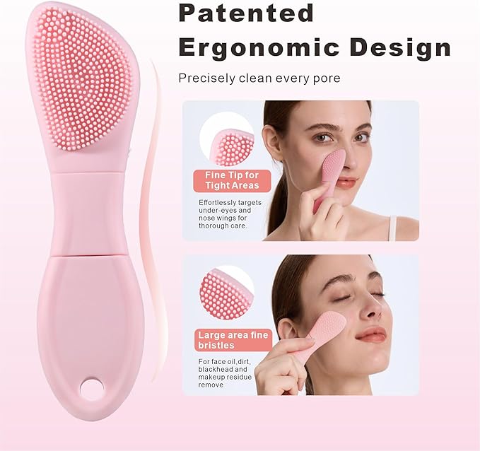 Silicone Face Scrubber Mask Applicator for Nourishing, Pore Deep Cleaning, Blackhead Remover & Exfoliator -No-Slip Long Handle, Gentle Face Massage,Daily Skin Care Tool for Women & Men (Pink)