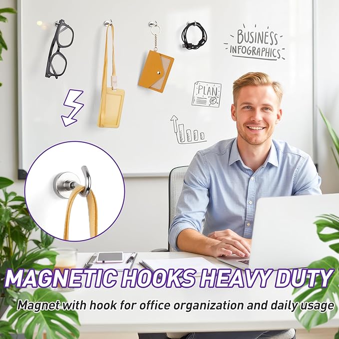 80 Pack Magnetic Hooks for 2026 Cruise Cabins Beach Vacation 30lbs+ Heavy Duty Magnet with Hook Metal Magnetic Hooks for Kitchen Fridge Grills Hanging Magnet Hooks for Classroom Locker Whiteboard