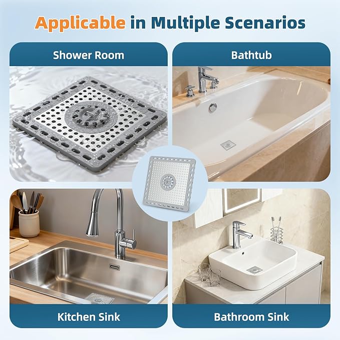 Hibbent Upgraded Shower Drain Hair Catcher, Shower Drain Cover for Bathroom Floor 6" Drain, Anti-Clogging Bathtub Drain Strainer, Stainless Steel Kitchen Sink Drain Strainer with Handle, Grey