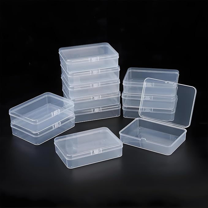 LJY 12 Pieces Rectangular Empty Mini Clear Plastic Organizer Storage Box Containers with Hinged Lids (4.5 x 3.3 x 1.1 inch, Transparent)