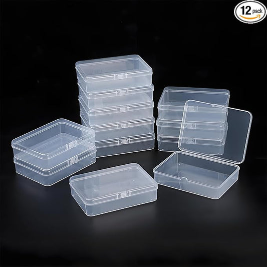 LJY 12 Pieces Rectangular Empty Mini Clear Plastic Organizer Storage Box Containers with Hinged Lids (4.5 x 3.3 x 1.1 inch, Transparent)
