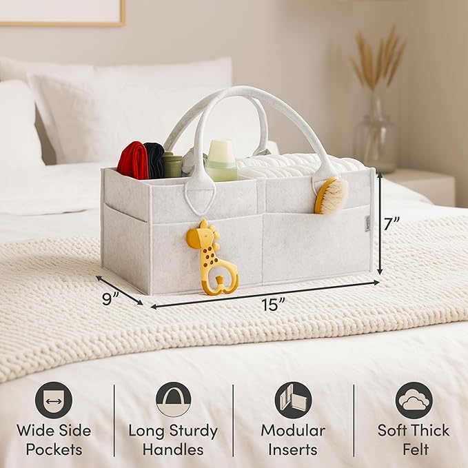 PUTSKA Baby Diaper Caddy Organizer - Nursery Storage Basket for Diaper Station, Baby Basket Shower Gift List and Registry Must-Have, Newborn Essentials, Nursery Decor for Boy or Girl - White, Large