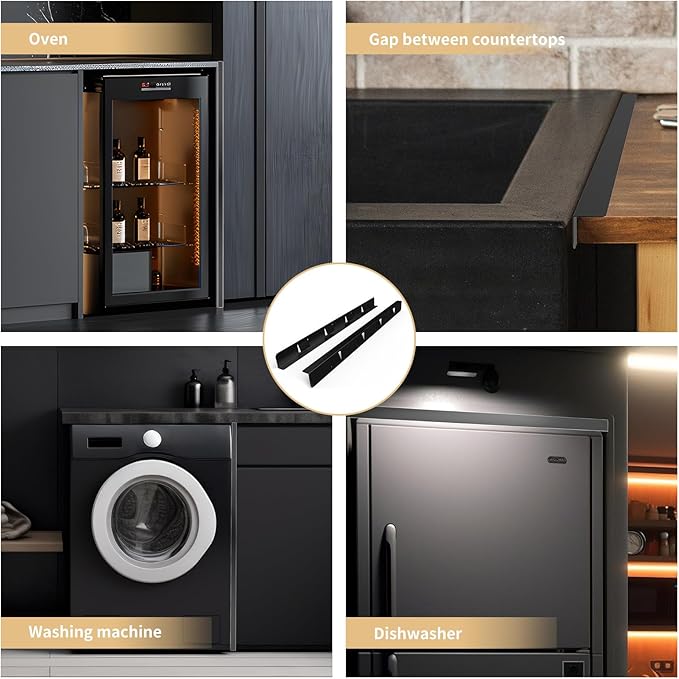 Stove Gap Covers 316 Stainless Steel,2 Pack 23.2" Fixed Stove Gap Filler,Heat Resistant Stove Gap Guards,Between Stove and Counter Slide In Range Trim Kit for Kitchen,Matte Black