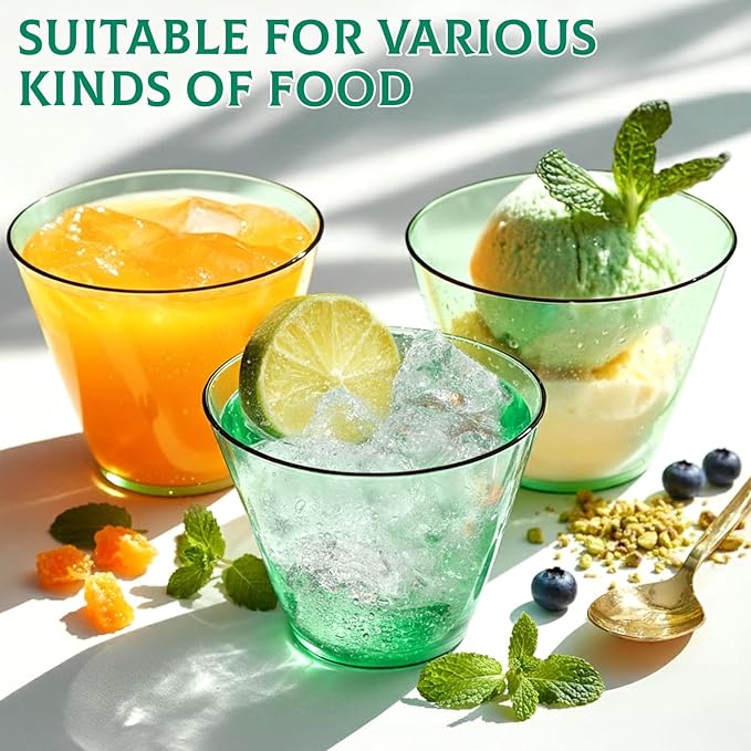 150 Pack Clear Plastic Cups 9 oz Green Plastic Cups for Cocktail Fancy Disposable Cup for Party Stemless Wine Glasses for Party Wedding Graduation