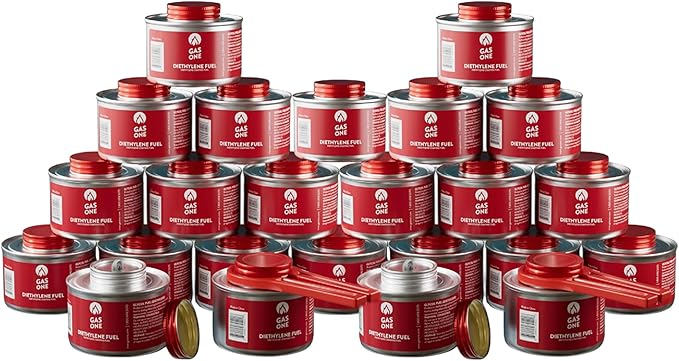 GasOne 2+ Hour Chafing Fuel - Food Warmer for Chafing Dish Buffet Set - Liquid Safe Fuel with Wick & Lid Opener for Chafing Dish (Pack of 24)
