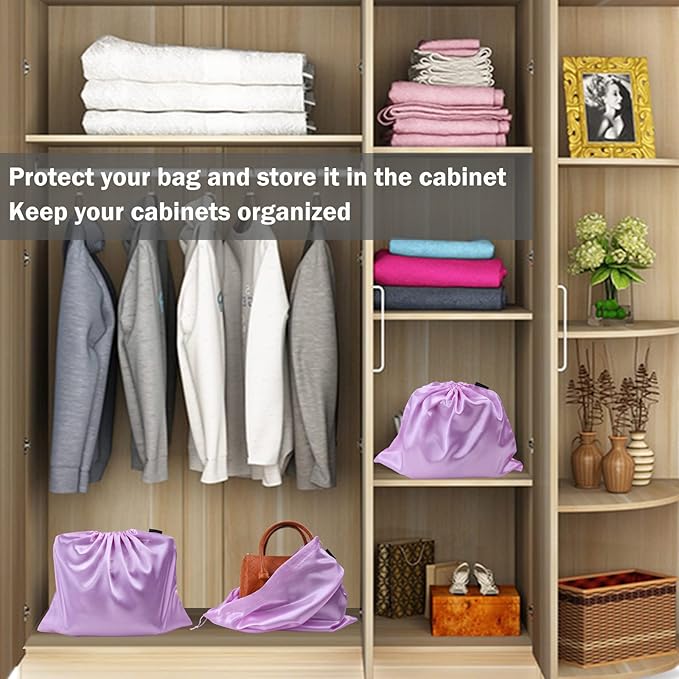 6 Pack Dust Bags for Handbags Silk Dust Cover Bag for Handbags Purses Shoes Boots, Silk Dustproof Drawstring Bag Travel Storage Pouch (Lavender, 23.6 × 19.6 in)