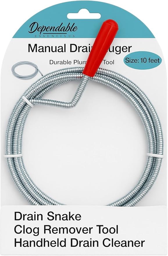 Drain Snake Clog Remover 10 Ft Flexible Metal Plumbing Snake for Sink, Shower, Tub & Bathroom Drain – Removes Hair & Grease – No Chemical Drain Cleaners Needed