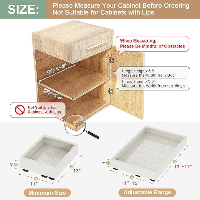 2Pc Pull out Cabinet Organizer,Width (11"-16") and Depth(13"-17"),Expandable With 3 Rails, Cabinet Roll out Drawers,Adjustable Slide out shelves for Kitchen and Pantry,for Cabinets Without Lip,White