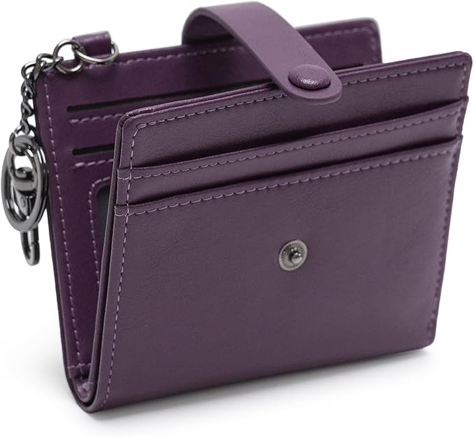 Alldaily Slim Keychain Wallet for Women, RFID Blocking Small Bifold Travel Credit Card Holder (Purple)