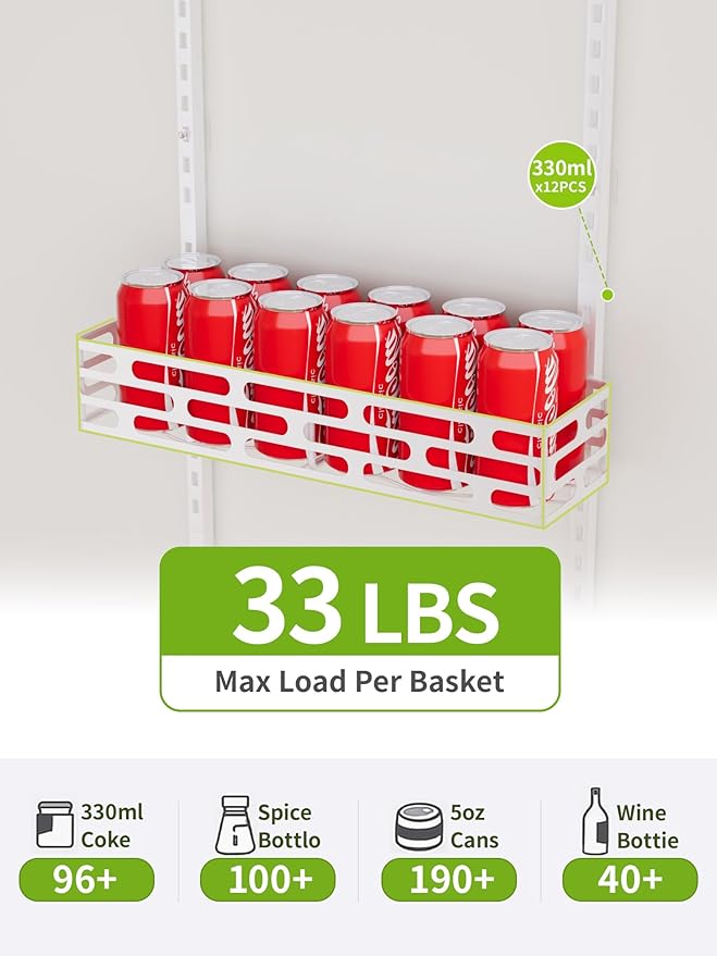 Over the Door Pantry Organizer, Over The Door Pantry Organizer Rack and Storage, 9 Tier Metal Hanging Spice Rack Shelves Door, Home & Kitchen Essentials, White