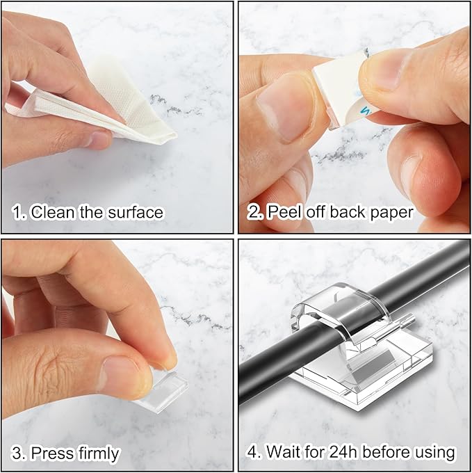 130 Pcs Cable Clips, Adhesive Cable Organizer Cord Holder Wire Clip Wire Management Self Adhesive Hooks Wire Holder for Office, Home(Transparent, 130PCS-Large)