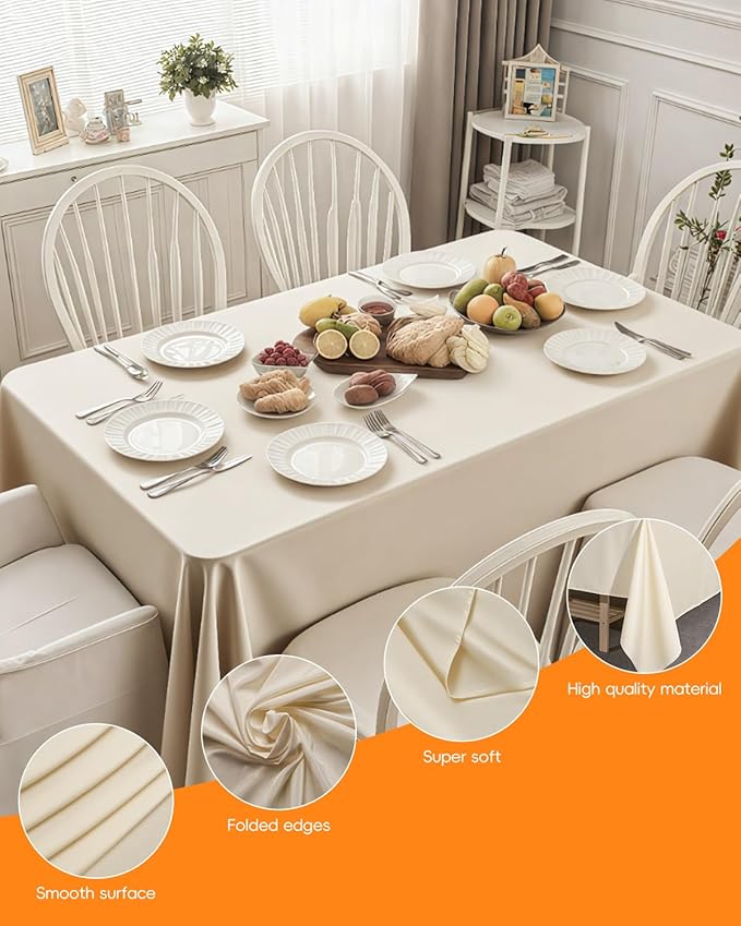 Goodluck 6 Pack Lvory Tablecloth 90 x 132 Inch – Rectangular Polyester Table Cloth, 6-8 Ft Tables – Reusable, Machine Washable Cover for Wedding, Birthday, Party Banquet and Event Decoration