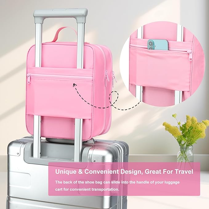 2 Layers Travel Shoe Bag, Portable Shoe Bags Hold 2 Pair Of Shoes, Water-Resistant Shoe Storage Pouch For Travel (Pink, 2 Pack)