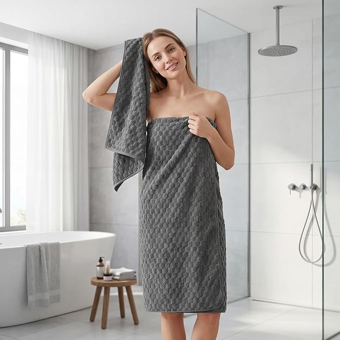 REDKISS 4 Pack Charcoal Gray Microfiber Bath Towels - Large Shower Towels Set for Bathroom, Super Absorbent Towel Set of 4 Large, Quick Dry Bathroom Towel for Spa, Gym, Travel, Lint Free, Ultra Soft