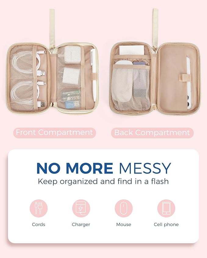 BAGSMART Electronic Cord Cable Organizer Travel Bag Case, Double Layers Tech Electronic Bag, Essentials for Charger, Cable, Phone, Flash drive, Beige