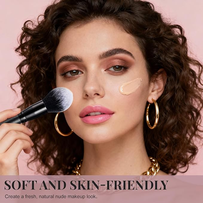 BS-MALL Soft Professional Makeup Brush Set - 4 Pcs Travel-friendly Brushes Including Foundation Brush for Liquid Makeup, Powder Brush & Blush Brush,Daily use (All Black)