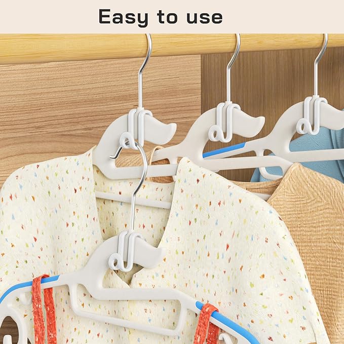 Tinfol 50pc Clothes Hanger Hooks Space Saving, White Heavy Duty Stackable Connector Hooks, Clothes Hanger Extender Clips for Closet Organizers