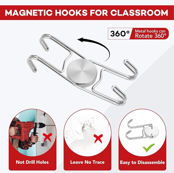 Magnetic Hooks 50Lbs+ 2026 Cruise Essentials Magnet Hook Heavy Duty Magnets Swivel Hanging Hooks for Refrigerator Grill Toolbox Cabins Outdoor 4 Pack（Silver）