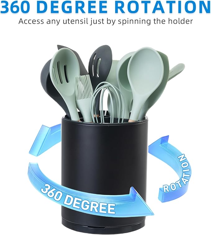 Utensil Holder, Large 360° Rotating Kitchen Utensil Holder For Counter, Cooking Silverware Organizer, Stainless Steel Caddy, Flatware, Spoon, Spatula, Tool, Cutlery Container