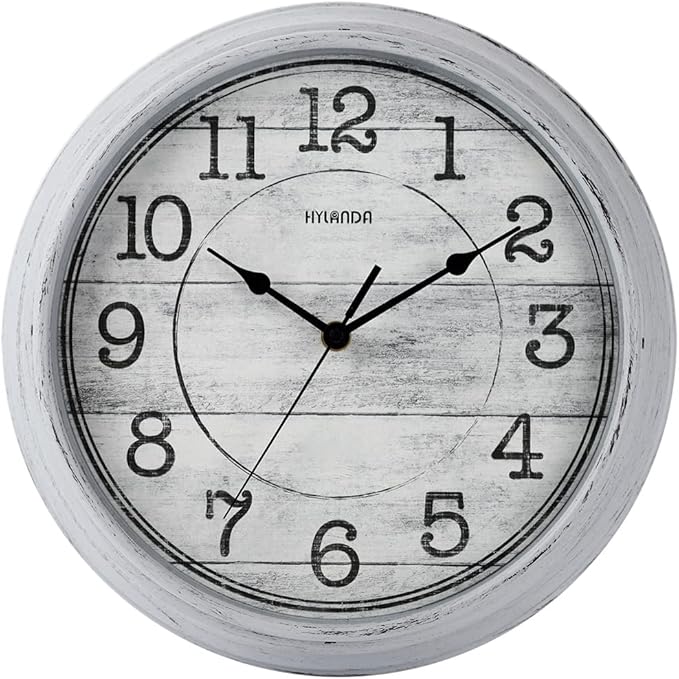 HYLANDA Retro/Vintage 12-Inch Kitchen Decorative Wall Clock, Silent Wall Clock Battery Operated Non Ticking with Large Numbers Easy to Read for Home Bathroom Office (Grey)